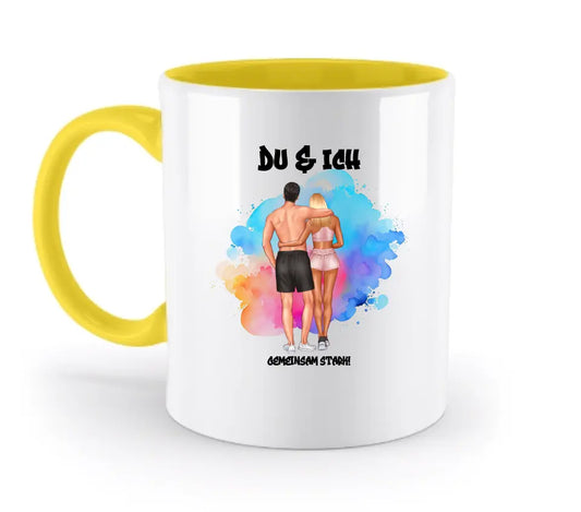 Paar Designer Fitness Couple, personalisierbar: Zweifarbige Tasse 330ml mit farbigem Innendruck