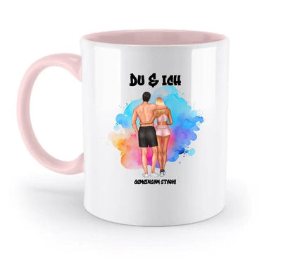 Paar Designer Fitness Couple, personalisierbar: Zweifarbige Tasse 330ml mit farbigem Innendruck - HalloGeschenk.de