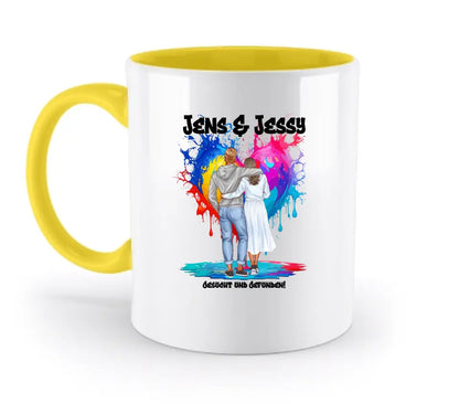 Paar Designer Fashion-Look, personalisierbar: Zweifarbige Tasse 330ml mit farbigem Innendruck - HalloGeschenk.de