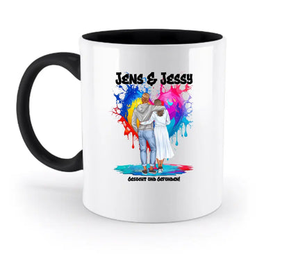 Paar Designer Fashion-Look, personalisierbar: Zweifarbige Tasse 330ml mit farbigem Innendruck - HalloGeschenk.de