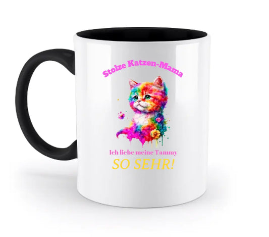 "Katzenmotive", personalisierbar - aus unserer "MIX-IT!"-Kollektion - zweifarbige Tasse 330ml mit farbigem Henkel und farbigem Innendruck (personalisiert)
