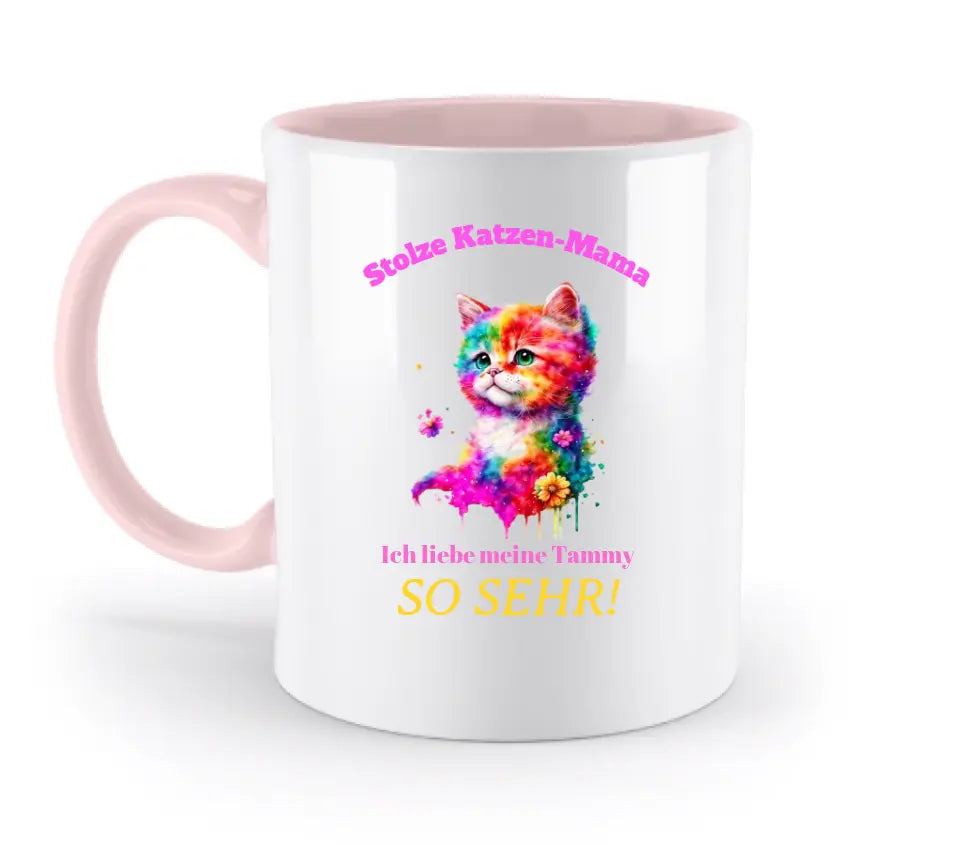 "Katzenmotive", personalisierbar - aus unserer "MIX-IT!"-Kollektion - zweifarbige Tasse 330ml mit farbigem Henkel und farbigem Innendruck (personalisiert)
