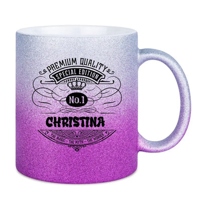 No.1 + Wunschname - Glitzertasse mit Farbverlauf - HalloGeschenk.de