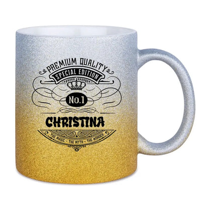 No.1 + Wunschname - Glitzertasse mit Farbverlauf - HalloGeschenk.de