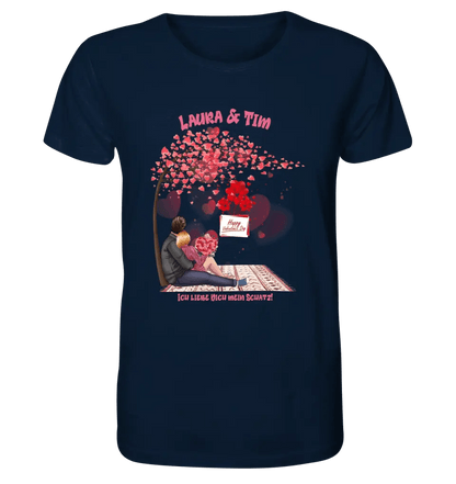 Paar Designer Valentinstag Picknick (personalisierbar) - Unisex Premium T-Shirt XS-5XL aus Bio-Baumwolle für Damen & Herren - HalloGeschenk.de