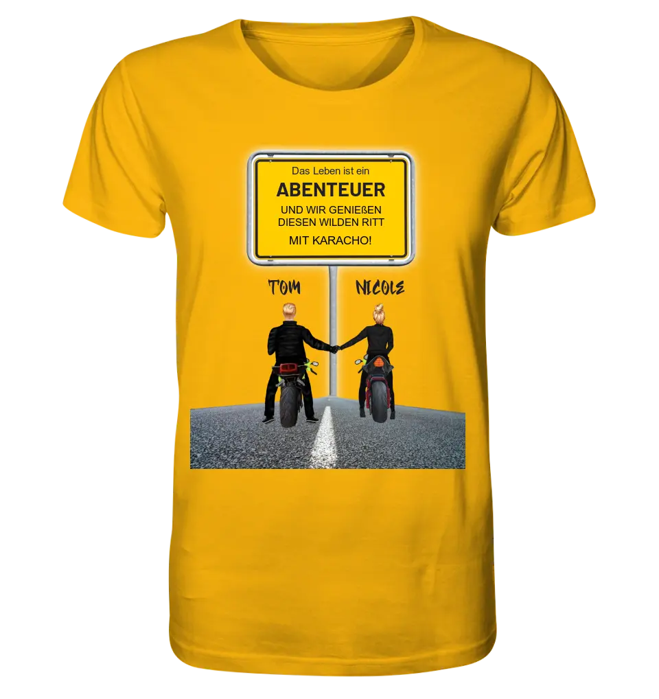 Ortsschild-Designer mit Motorrad-Couple • Unisex Premium T-Shirt XS-5XL aus Bio-Baumwolle für Damen & Herren