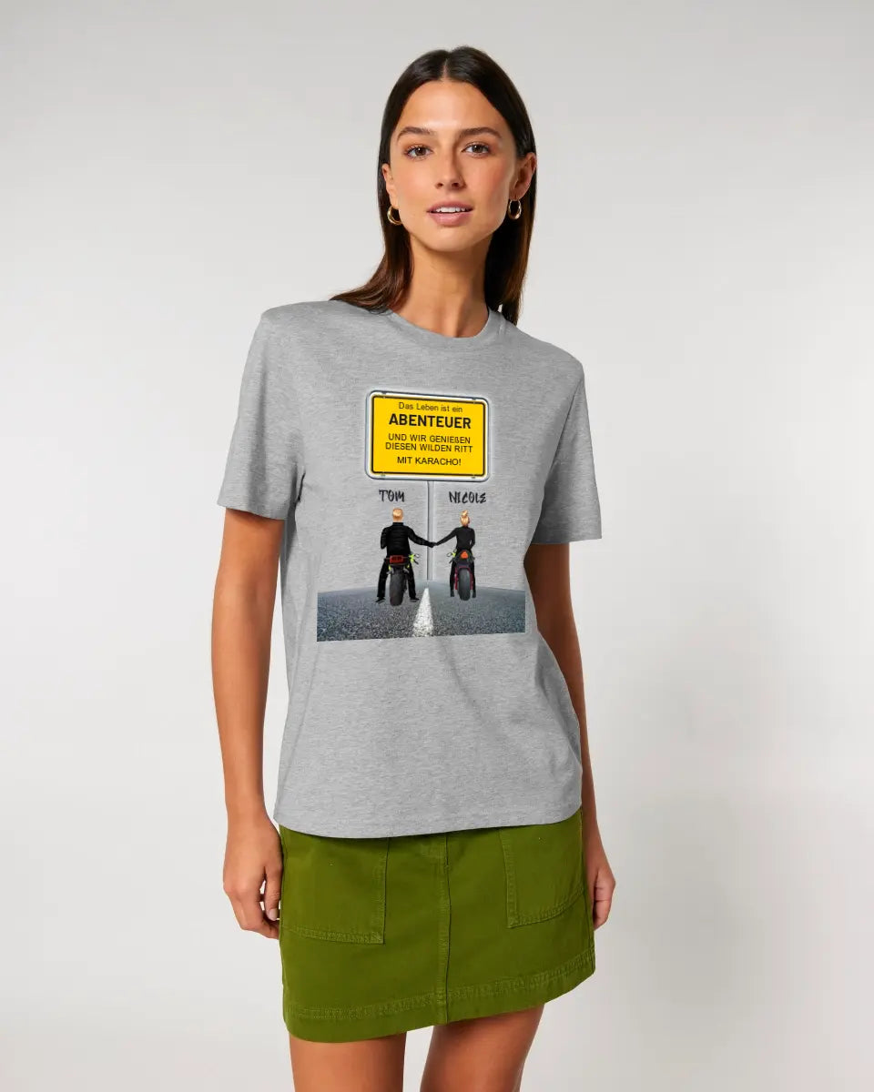 Ortsschild-Designer mit Motorrad-Couple • Unisex Premium T-Shirt XS-5XL aus Bio-Baumwolle für Damen & Herren - HalloGeschenk.de