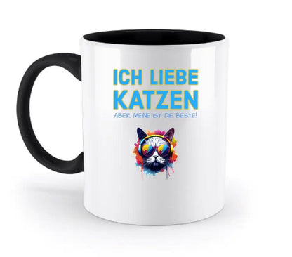 "WÄHLE DIE KATZE" - aus unserer "MIX-IT!"-Kollektion - zweifarbige Tasse 330ml mit farbigem Henkel und farbigem Innendruck (personalisiert) - HalloGeschenk.de