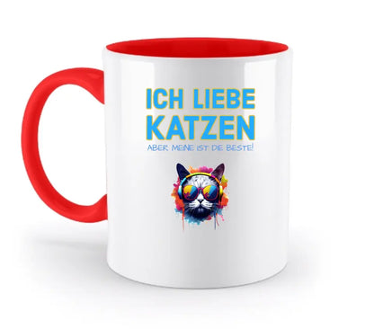 "WÄHLE DIE KATZE" - aus unserer "MIX-IT!"-Kollektion - zweifarbige Tasse 330ml mit farbigem Henkel und farbigem Innendruck (personalisiert) - HalloGeschenk.de