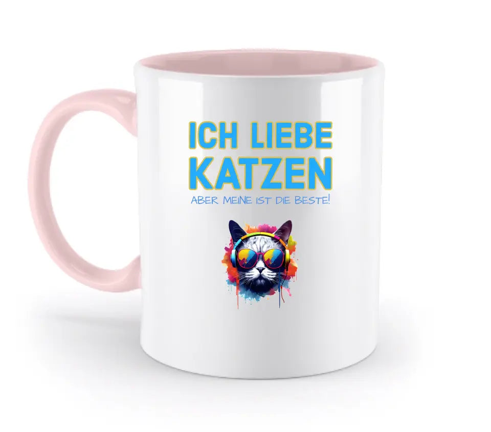 "WÄHLE DIE KATZE" - aus unserer "MIX-IT!"-Kollektion - zweifarbige Tasse 330ml mit farbigem Henkel und farbigem Innendruck (personalisiert) - HalloGeschenk.de
