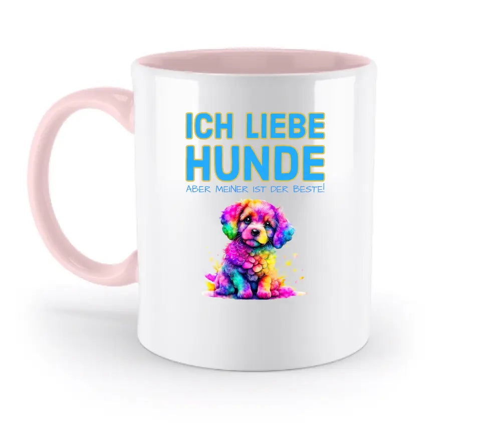 "WÄHLE DEN HUND" - aus unserer "MIX-IT!"-Kollektion - zweifarbige Tasse 330ml mit farbigem Henkel und farbigem Innendruck (personalisiert) - HalloGeschenk.de