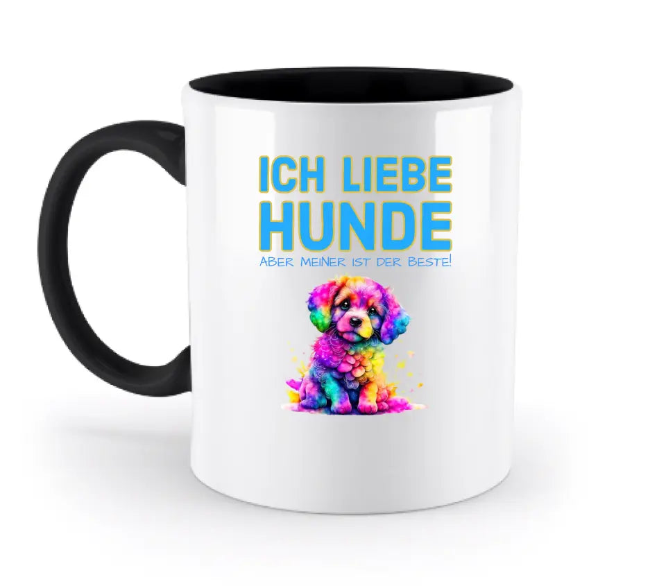 "WÄHLE DEN HUND" - aus unserer "MIX-IT!"-Kollektion - zweifarbige Tasse 330ml mit farbigem Henkel und farbigem Innendruck (personalisiert) - HalloGeschenk.de