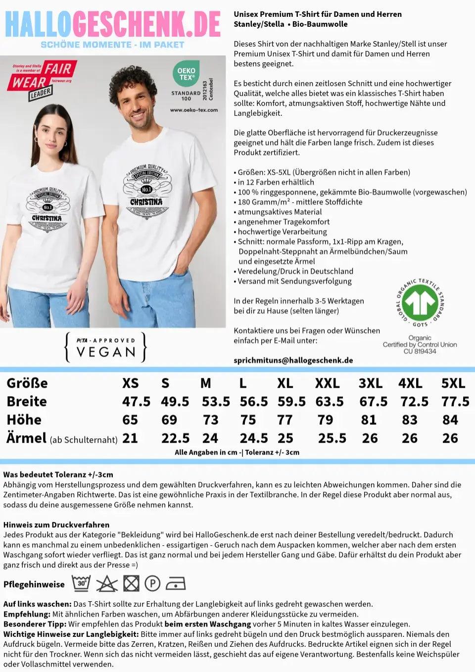 No.1 + Wunschname - Unisex Premium T-Shirt XS-5XL aus Bio-Baumwolle für Damen & Herren - HalloGeschenk.de