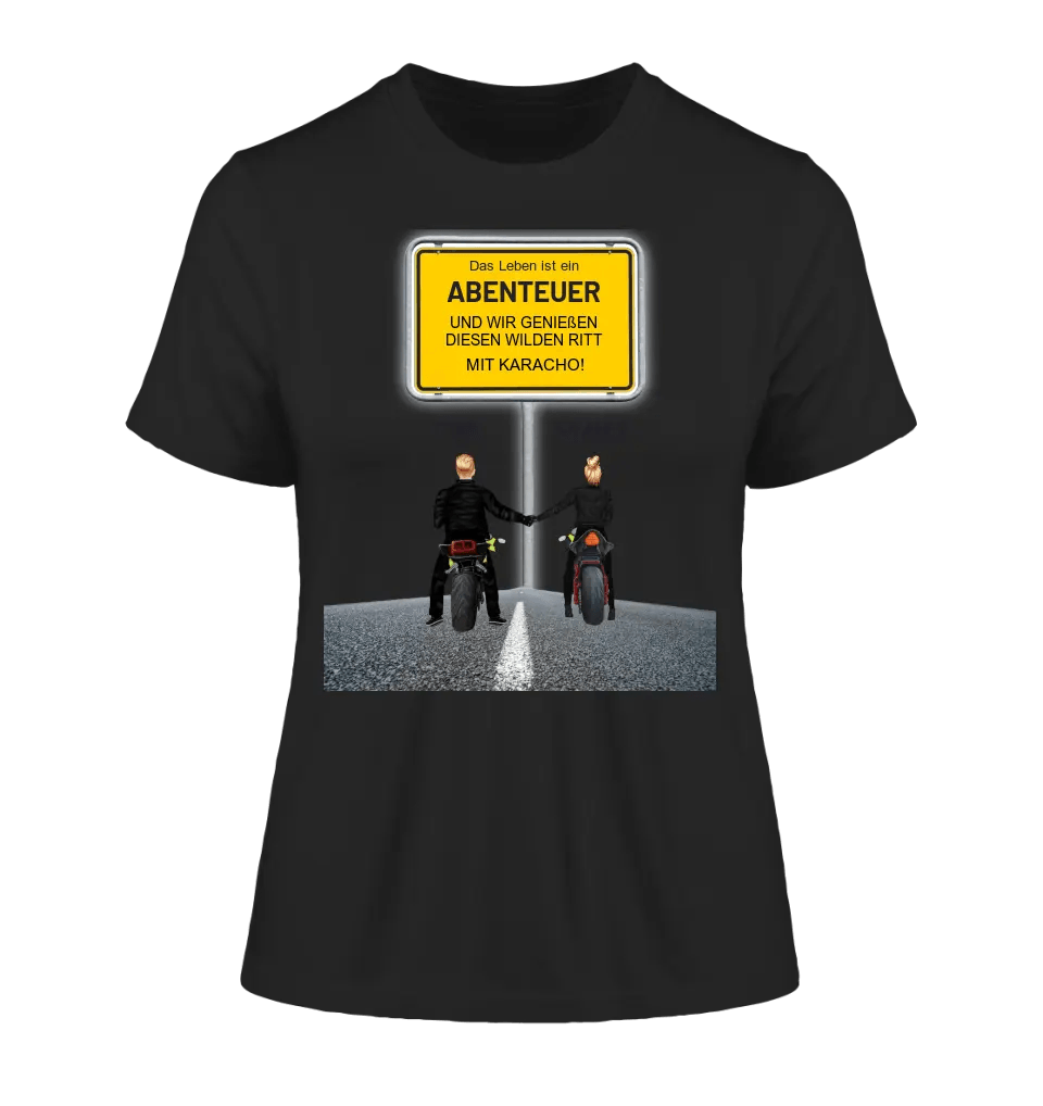 Ortsschild-Designer mit Motorrad-Couple • Ladies Premium T-Shirt XS-2XL aus Bio-Baumwolle für Damen - HalloGeschenk.de