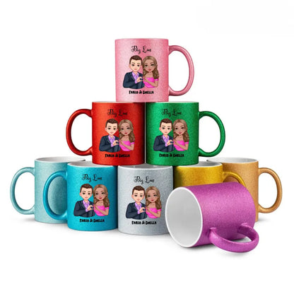 5in1: Sweet Couple (personalisierbar) - Glitzertasse ohne Farbverlauf - HalloGeschenk.de