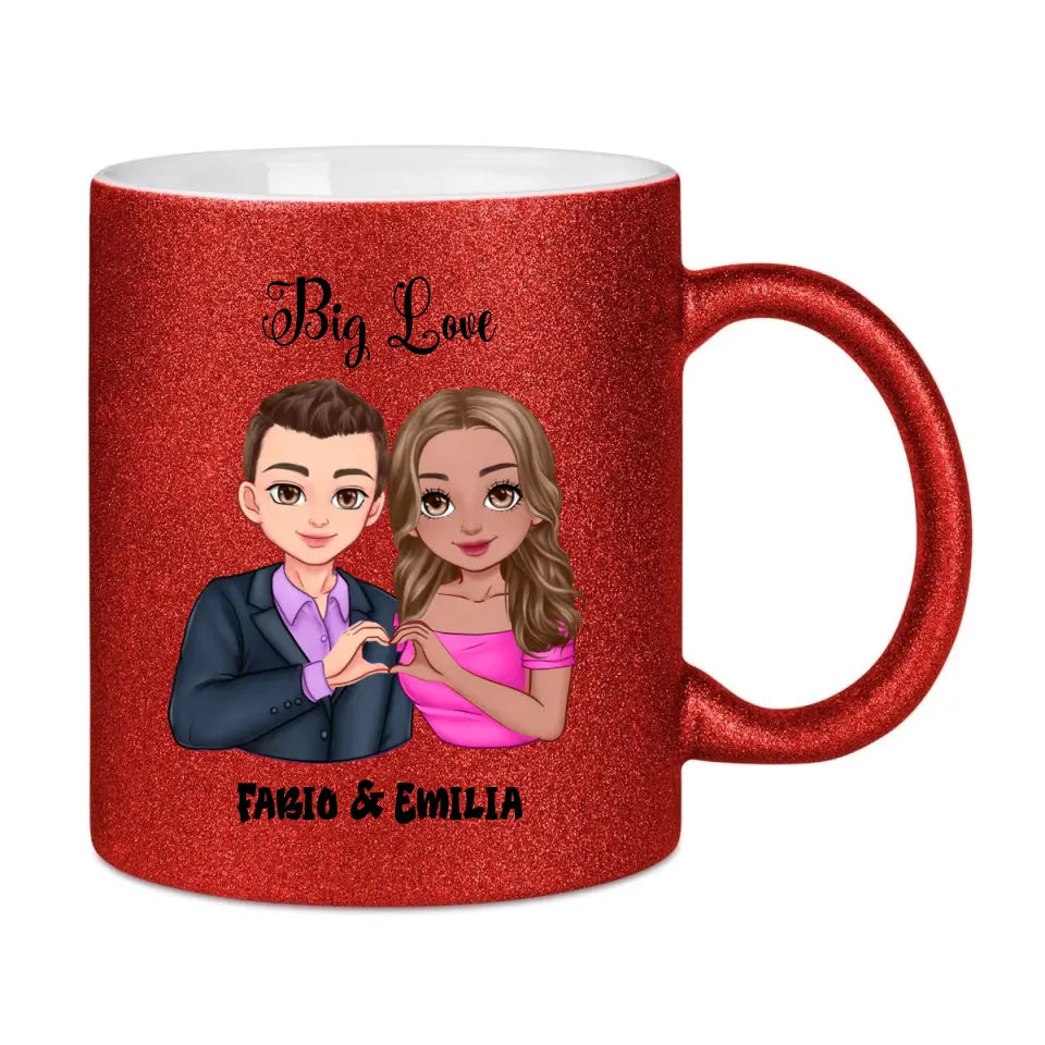 5in1: Sweet Couple (personalisierbar) - Glitzertasse ohne Farbverlauf - HalloGeschenk.de