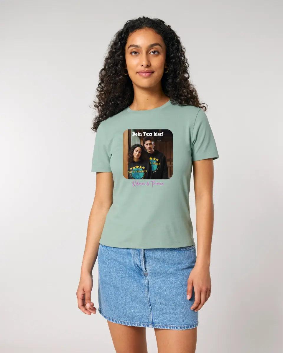 Dein Bild in viereckiger Form (personalisierbar) - Ladies Premium T-Shirt XS-2XL aus Bio-Baumwolle für Damen - HalloGeschenk.de