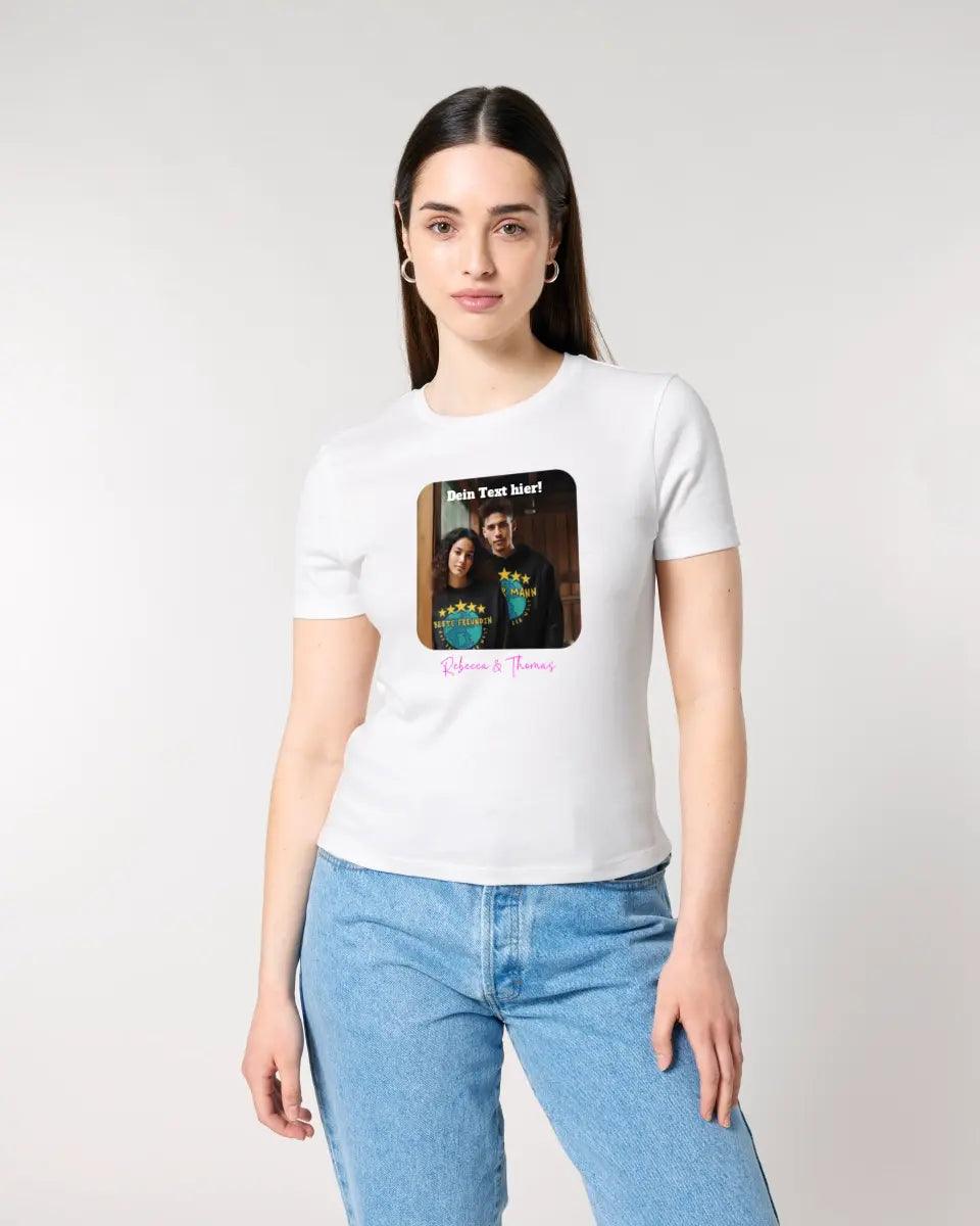 Dein Bild in viereckiger Form (personalisierbar) - Ladies Premium T-Shirt XS-2XL aus Bio-Baumwolle für Damen - HalloGeschenk.de