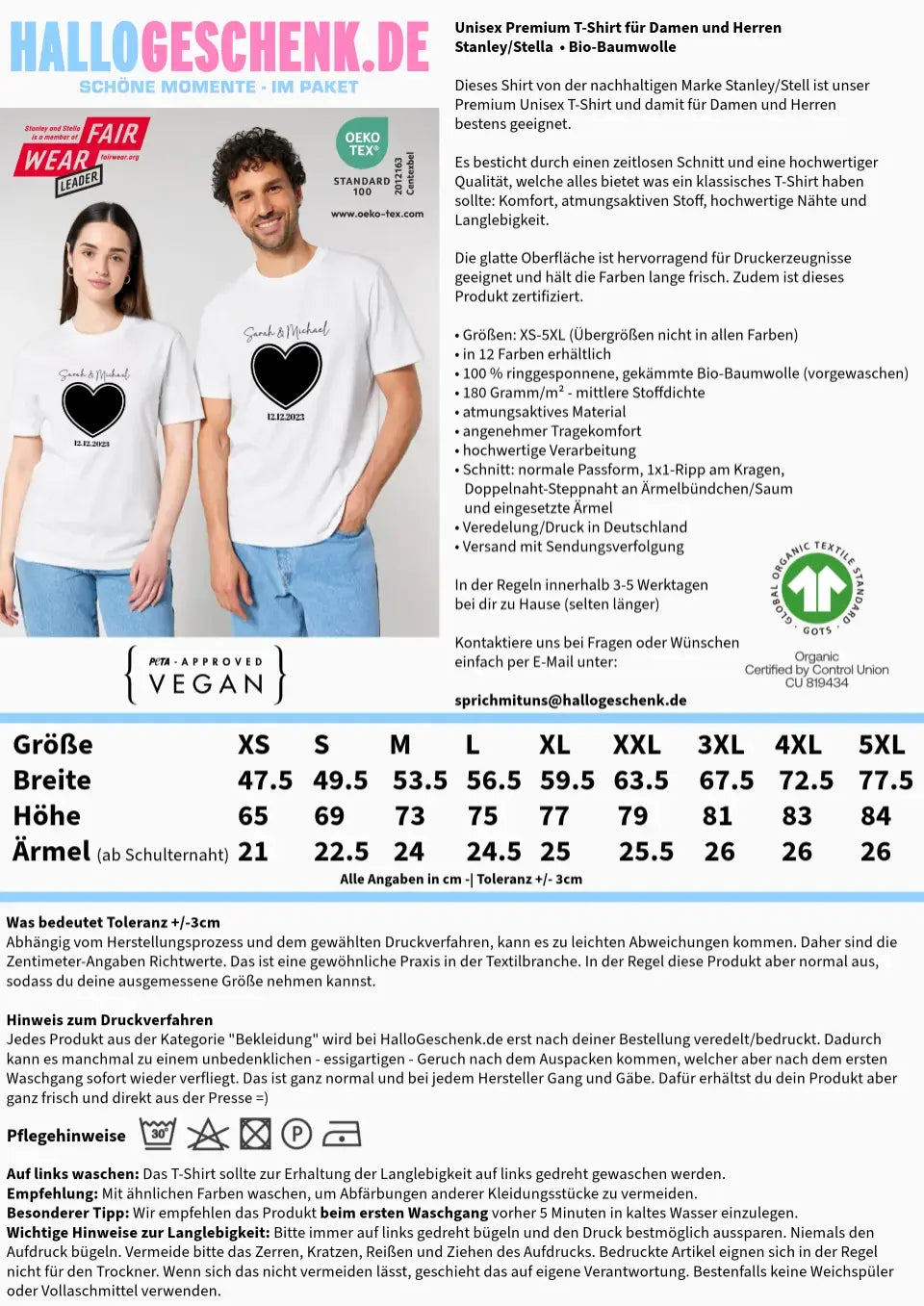 Dein Bild im "Couple-Herz"-Design - Unisex Premium T-Shirt XS-5XL aus Bio-Baumwolle für Damen & Herren