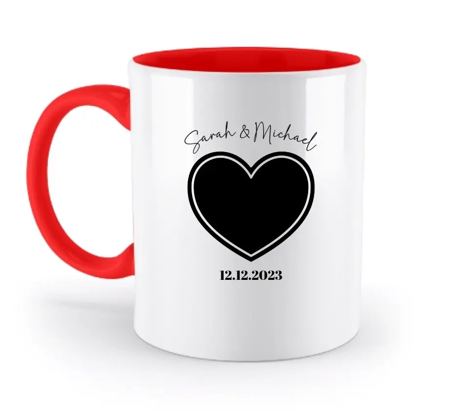 Dein Bild im "Couple-Herz"-Design - zweifarbige Tasse - HalloGeschenk.de