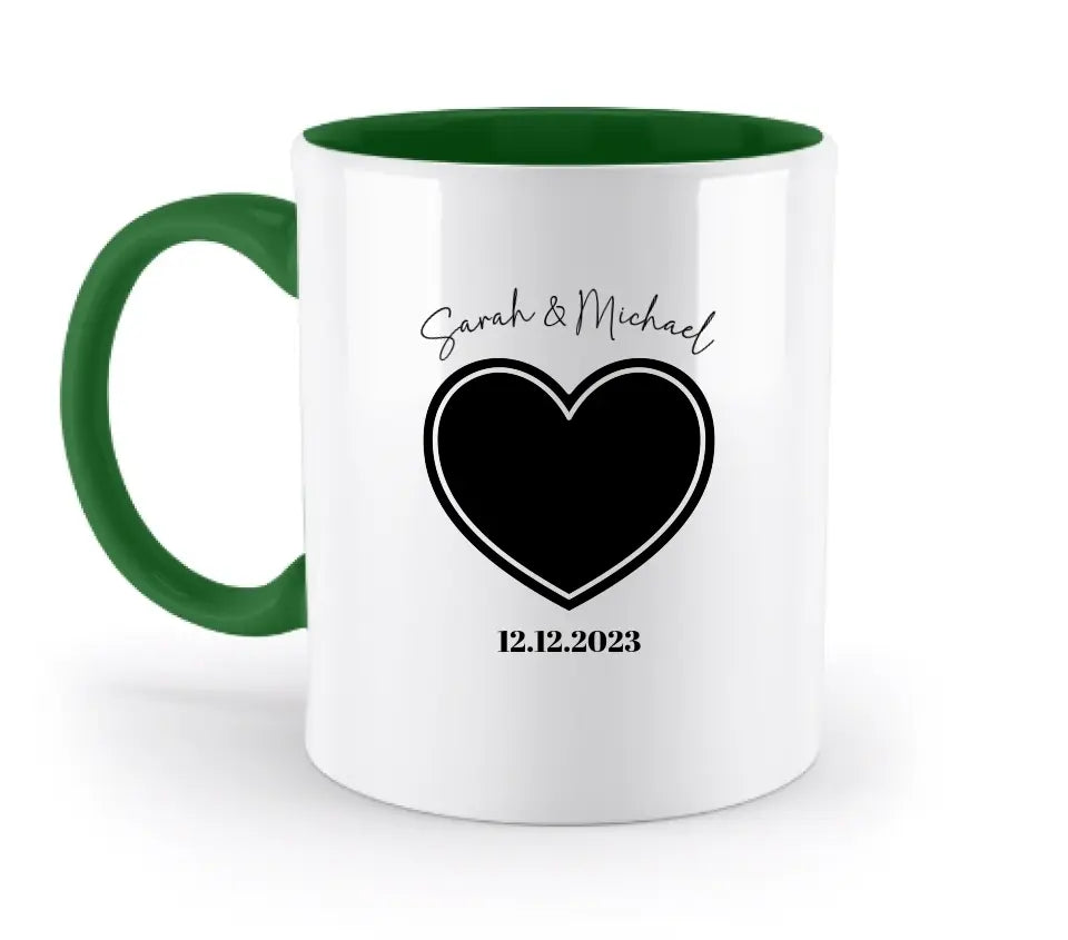 Dein Bild im "Couple-Herz"-Design - zweifarbige Tasse - HalloGeschenk.de