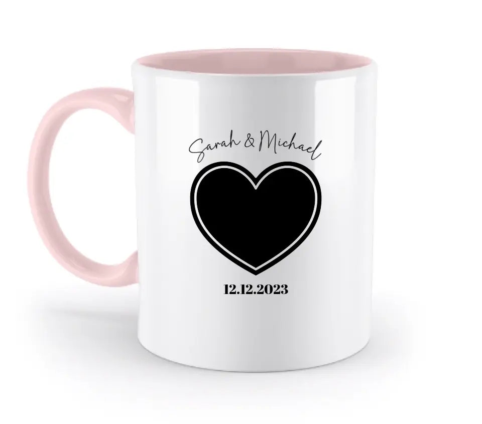 Dein Bild im "Couple-Herz"-Design - zweifarbige Tasse - HalloGeschenk.de