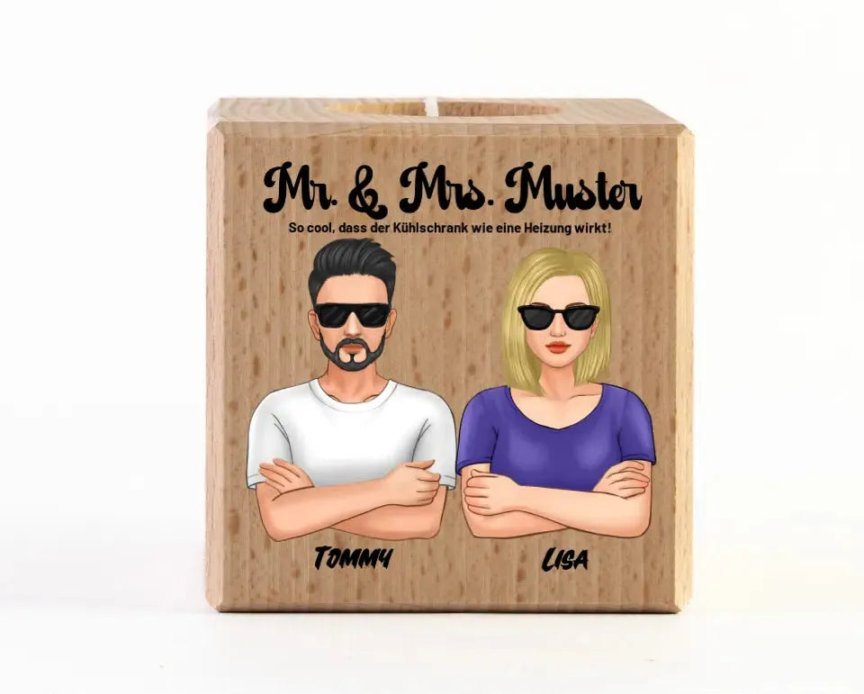 5in1: Cool Couple (personalisierbar) - Teelichthalter / Kerzenständer von HalloGeschenk.de