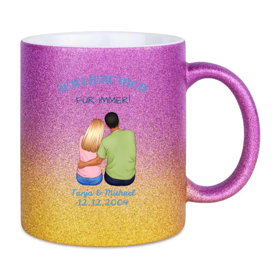 3in1: Paar Designer - Glitzertasse mit Farbverlauf