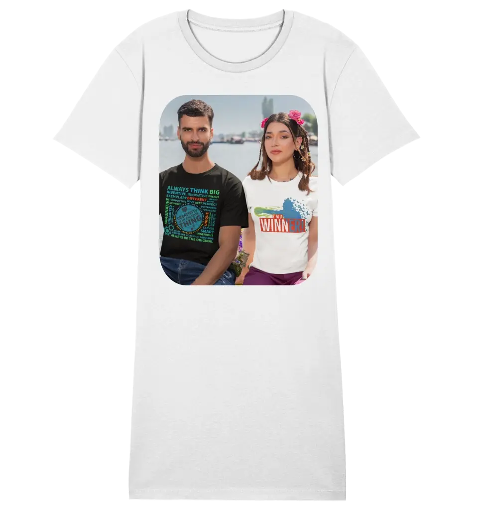 YOUR PHOTO on a T-shirt dress made of organic cotton in 4 colors XS-XXL / Organic Shirt Dress