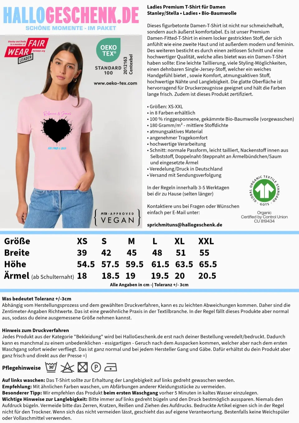 Dein Bild im "Wild-Heart" Design • Ladies Premium T-Shirt XS-2XL aus Bio-Baumwolle für Damen • Fotogeschenk • personalisiert