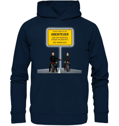 Ortsschild-Designer mit Motorrad-Couple • Unisex Premium Hoodie XS-5XL aus Bio-Baumwolle für Damen & Herren