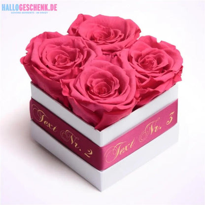 Infinity Rosenbox mit Wunschtext • 4 konservierte Rosen • verschiedene Farbkombinationen - HalloGeschenk.de