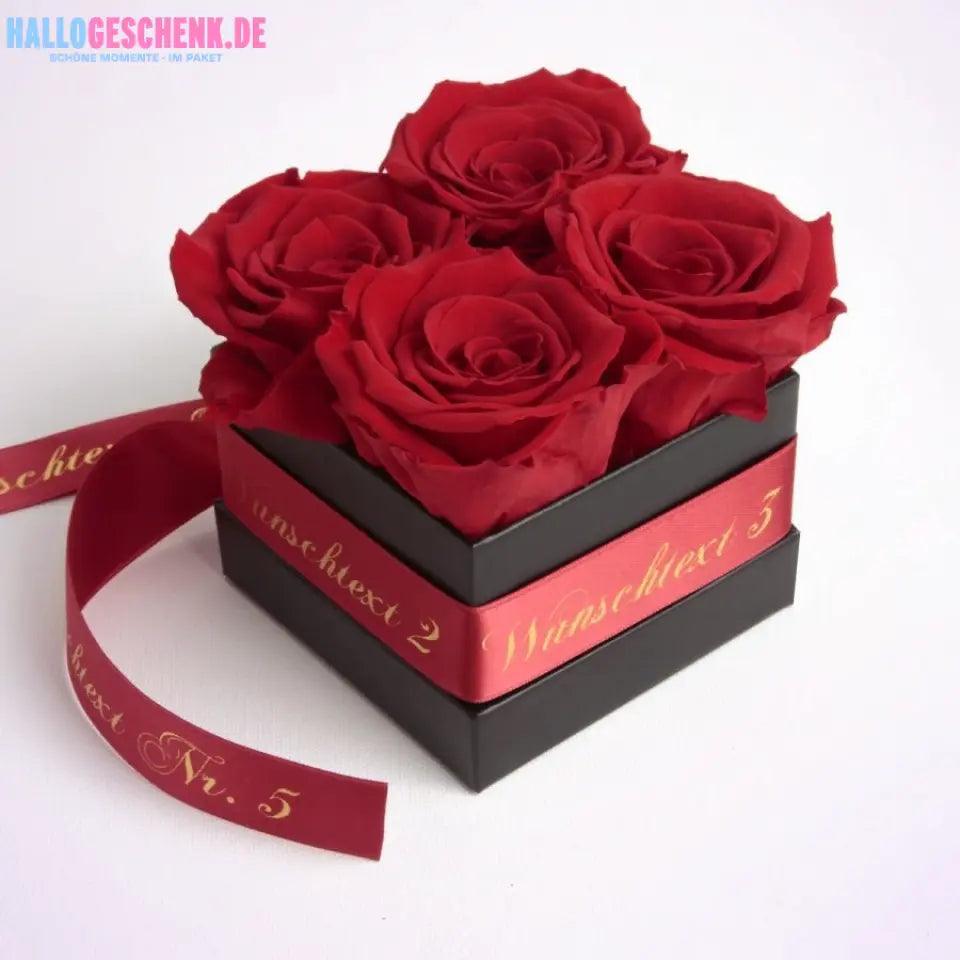 Infinity Rosenbox mit Wunschtext • 4 konservierte Rosen • verschiedene Farbkombinationen - HalloGeschenk.de