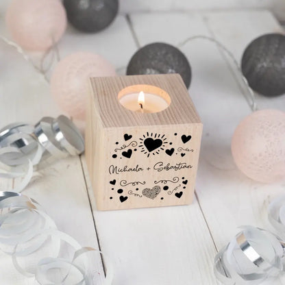 Your desired name(s) in LOVE DESIGN 1 - wooden cubes (tealight holder, candle, candlestick)