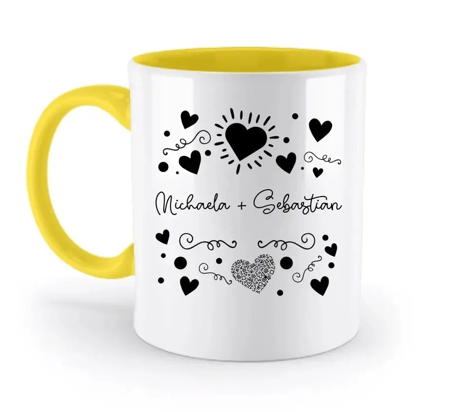 Dein(e) Wunschname(n) im LOVE DESIGN 1 - Personalisierte zweifarbige Tasse 330ml mit farbigem Innendruck