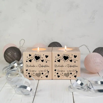 Your desired name(s) in LOVE DESIGN 1 - wooden cubes (tealight holder, candle, candlestick)