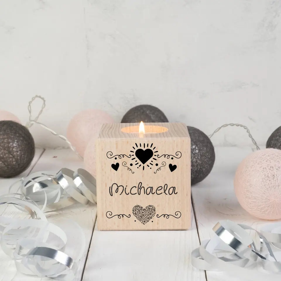 Your desired name(s) in LOVE DESIGN 2 - wooden cubes (tea light holder, candle, candle holder)