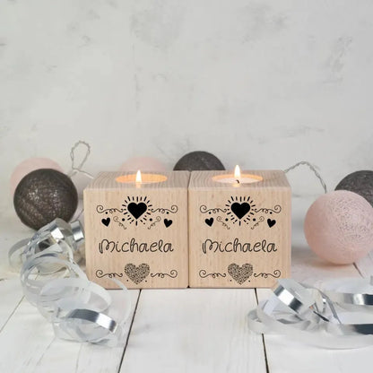 Your desired name(s) in LOVE DESIGN 2 - wooden cubes (tea light holder, candle, candle holder)