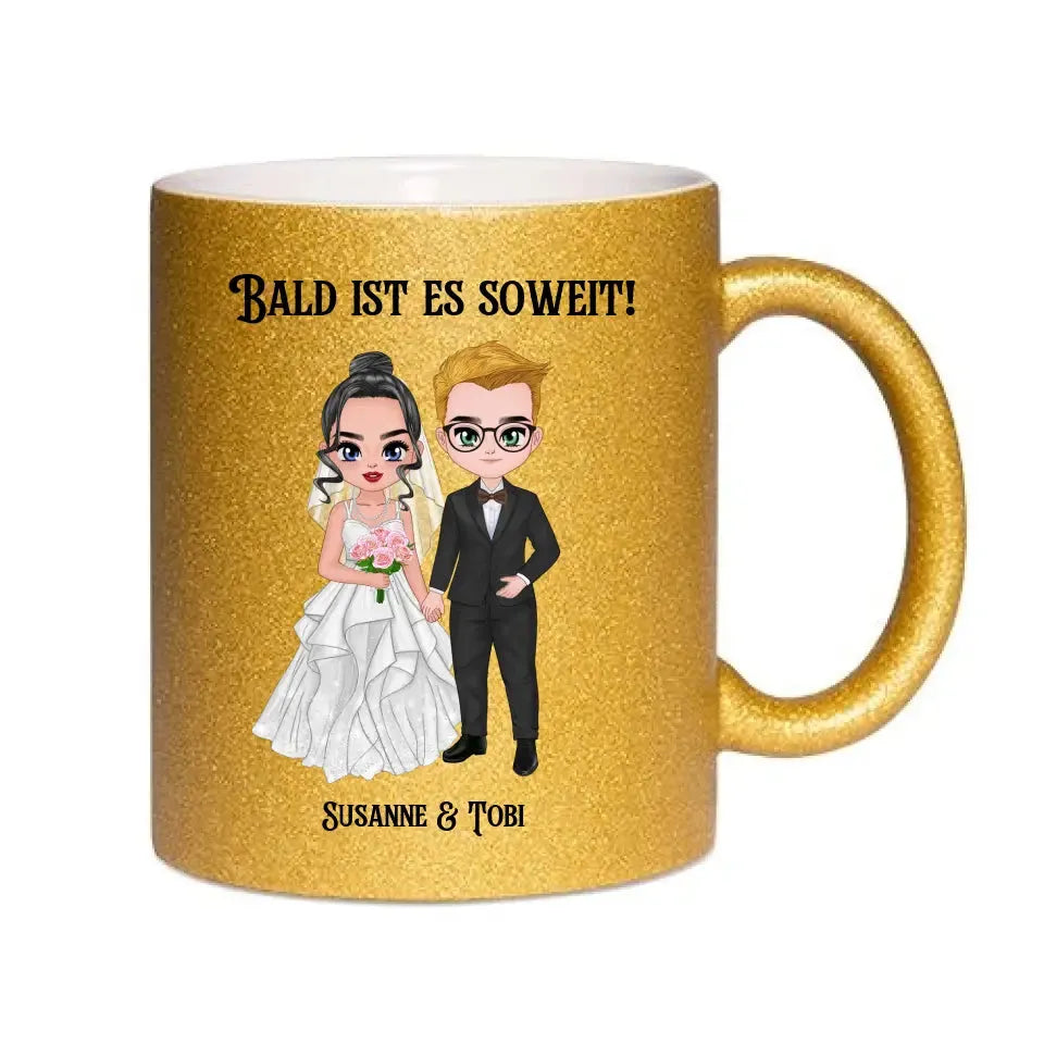 5in1: Hochzeitspaar • Glitzertasse ohne Farbverlauf in 8 Farben