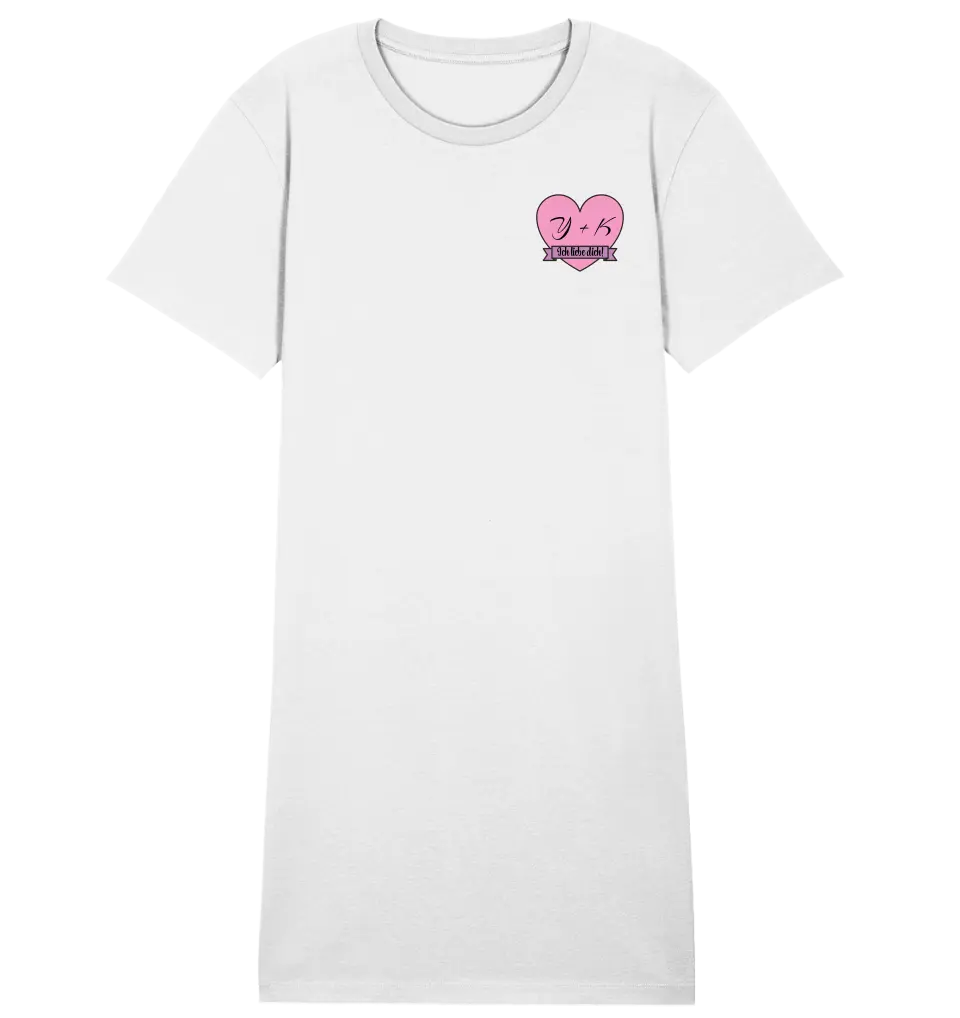 Herz mit Botschaft • 4 Versionen • Ladies Premium T-Shirt Kleid aus Bio-Baumwolle S-2XL  • Exklusivdesign • personalisiert • Brustdruck