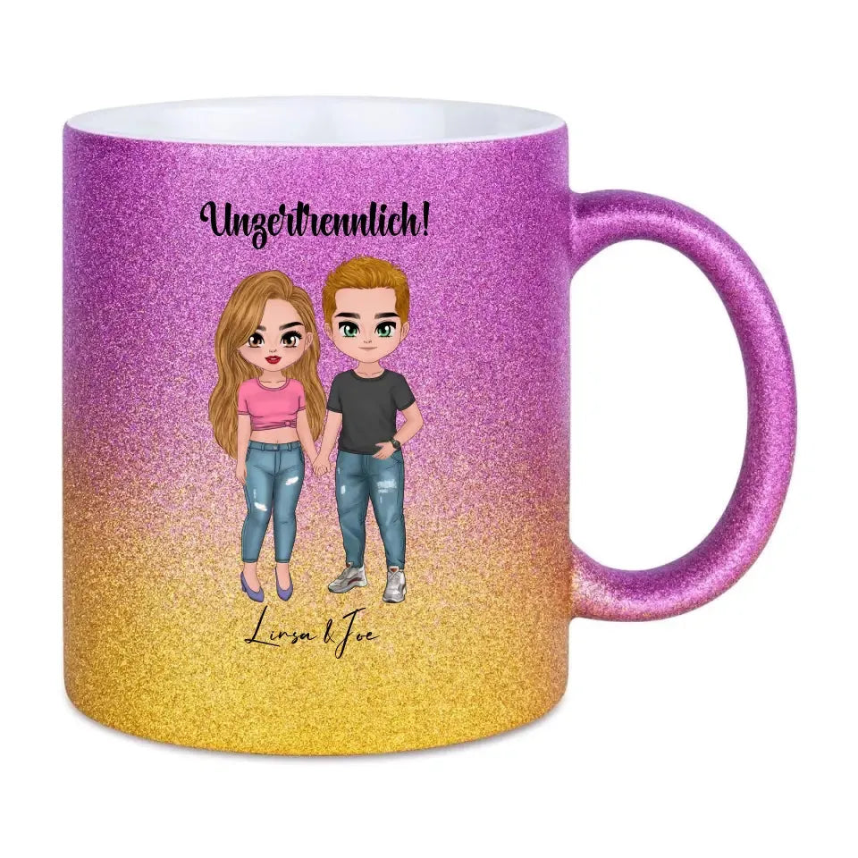 5in1: Cute People Design - Glitzertasse mit Farbverlauf von HalloGeschenk.de