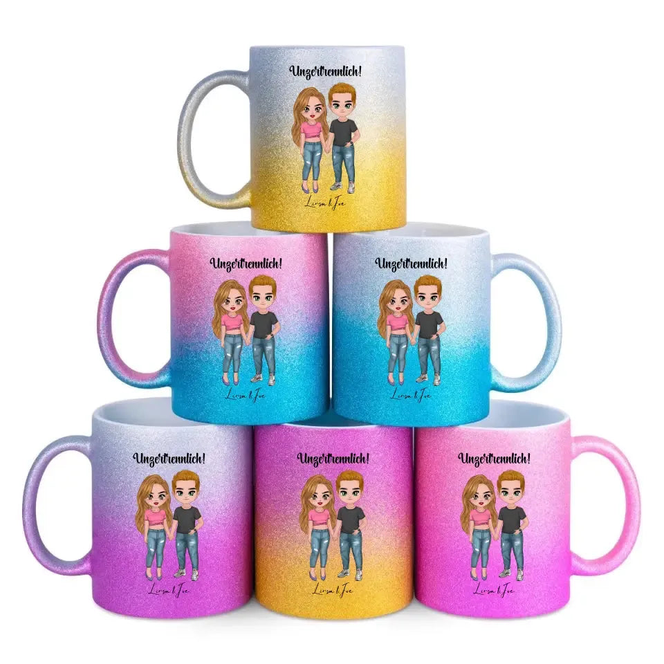 5in1: Cute People Design - Glitzertasse mit Farbverlauf von HalloGeschenk.de