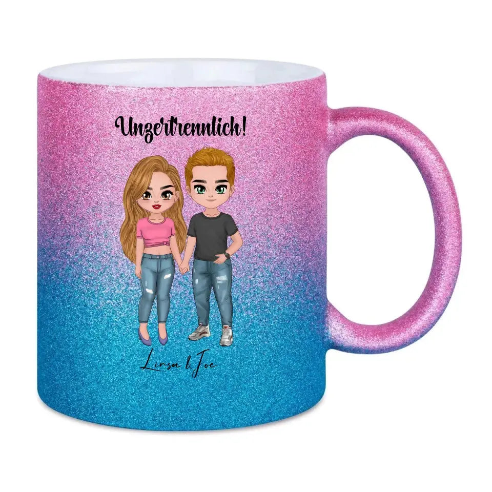 5in1: Cute People Design - Glitzertasse mit Farbverlauf von HalloGeschenk.de