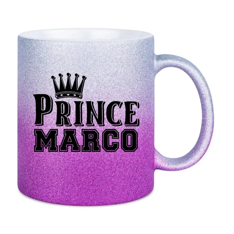 PRINCE + WUNSCHNAME • Glitzertasse mit Farbverlauf