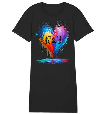 Colorful Heart Splash • 4 versions • Ladies Premium T-Shirt Dress made of organic cotton S-2XL • Exclusive design • personalized