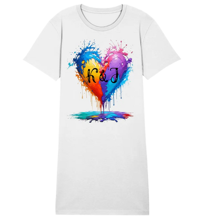 Buntes Herz Splash • 4 Versionen • Ladies Premium T-Shirt Kleid aus Bio-Baumwolle S-2XL  • Exklusivdesign • personalisiert