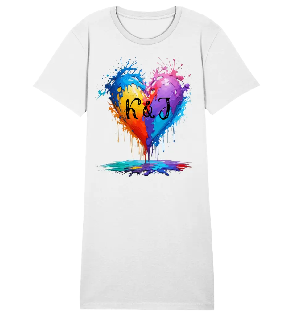 Colorful Heart Splash • 4 versions • Ladies Premium T-Shirt Dress made of organic cotton S-2XL • Exclusive design • personalized