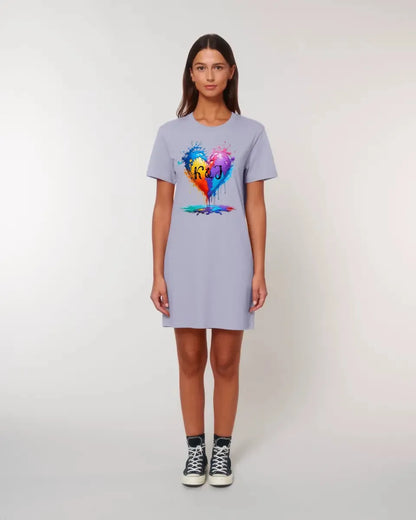 Colorful Heart Splash • 4 versions • Ladies Premium T-Shirt Dress made of organic cotton S-2XL • Exclusive design • personalized