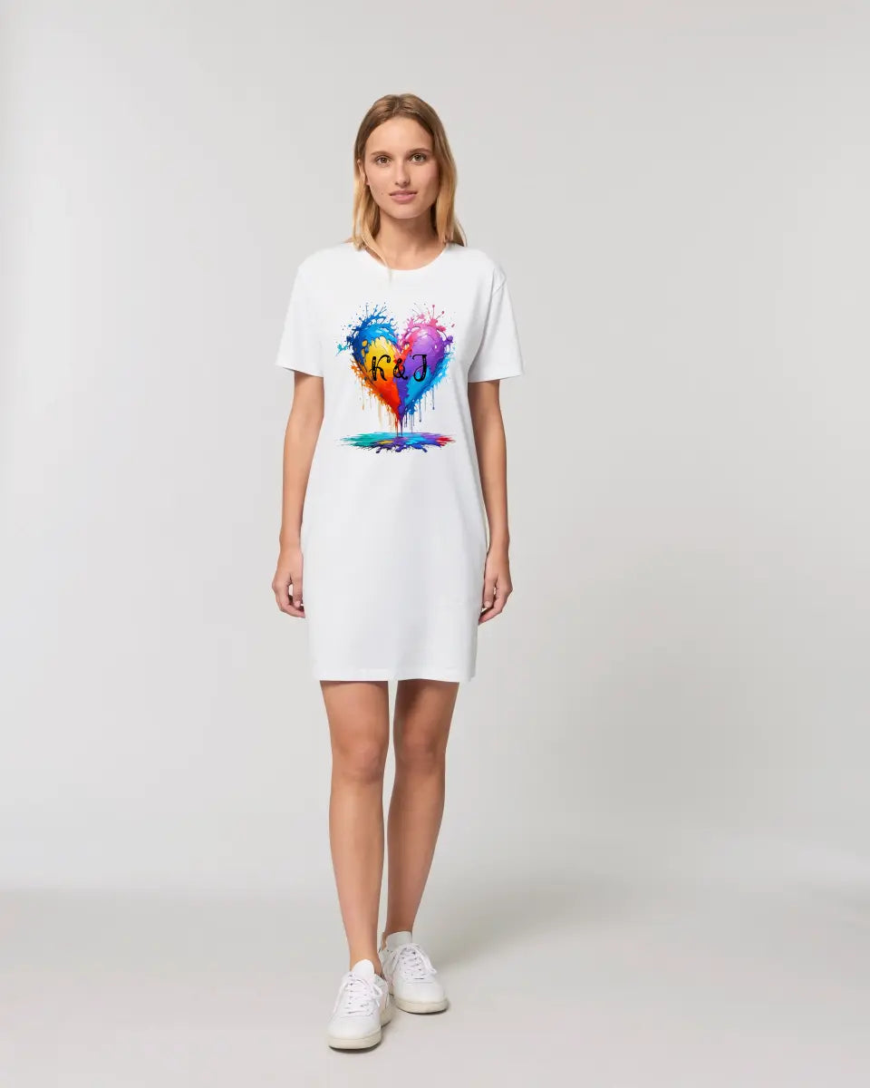 Colorful Heart Splash • 4 versions • Ladies Premium T-Shirt Dress made of organic cotton S-2XL • Exclusive design • personalized