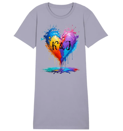 Colorful Heart Splash • 4 versions • Ladies Premium T-Shirt Dress made of organic cotton S-2XL • Exclusive design • personalized